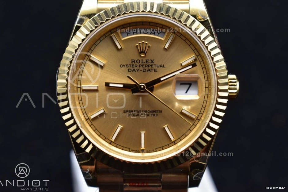 President 40 Affordable JDF Weight Gain Markers Bracelet Stick DayDate Steel YG A2836 904L V on YG Dial 731 0829